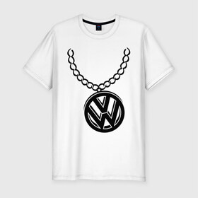 Мужская футболка премиум с принтом VW медальон в Петрозаводске, 92% хлопок, 8% лайкра | приталенный силуэт, круглый вырез ворота, длина до линии бедра, короткий рукав | volkswagen | вольксваген | логотип | медальон | фольксваген | цепь