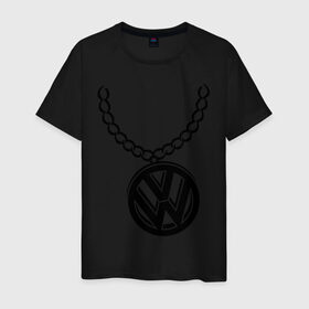 Мужская футболка хлопок с принтом VW медальон в Петрозаводске, 100% хлопок | прямой крой, круглый вырез горловины, длина до линии бедер, слегка спущенное плечо. | volkswagen | вольксваген | логотип | медальон | фольксваген | цепь