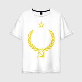 Женская футболка хлопок Oversize с принтом СССР в Петрозаводске, 100% хлопок | свободный крой, круглый ворот, спущенный рукав, длина до линии бедер
 | ussr | ленин | молот | серп | совок | ссср