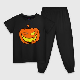 Детская пижама хлопок с принтом Подмигивающая тыква в Петрозаводске, 100% хлопок |  брюки и футболка прямого кроя, без карманов, на брюках мягкая резинка на поясе и по низу штанин
 | halloween | тыква | хэллоуин
