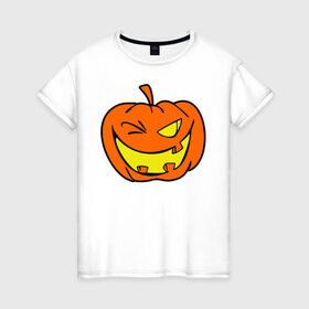 Женская футболка хлопок с принтом Подмигивающая тыква в Петрозаводске, 100% хлопок | прямой крой, круглый вырез горловины, длина до линии бедер, слегка спущенное плечо | halloween | тыква | хэллоуин