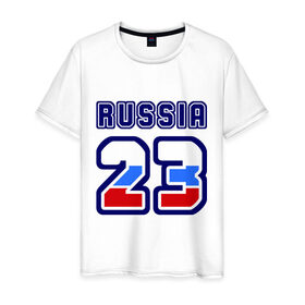 Мужская футболка хлопок с принтом Russia - 23 (Краснодарский край) в Петрозаводске, 100% хлопок | прямой крой, круглый вырез горловины, длина до линии бедер, слегка спущенное плечо. | 