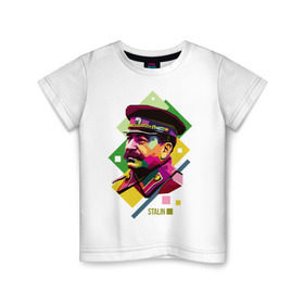 Детская футболка хлопок с принтом Сталин в Петрозаводске, 100% хлопок | круглый вырез горловины, полуприлегающий силуэт, длина до линии бедер | Тематика изображения на принте: wpap | знаменитости | революционер | русский | сталин