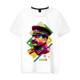 Мужская футболка хлопок с принтом Сталин в Петрозаводске, 100% хлопок | прямой крой, круглый вырез горловины, длина до линии бедер, слегка спущенное плечо. | wpap | знаменитости | революционер | русский | сталин