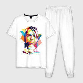 Мужская пижама хлопок с принтом Kurt Cobain в Петрозаводске, 100% хлопок | брюки и футболка прямого кроя, без карманов, на брюках мягкая резинка на поясе и по низу штанин
 | kurt cobain | nirvana | pock | wpap | знаменитости | курт кобейн | нирвана | рок