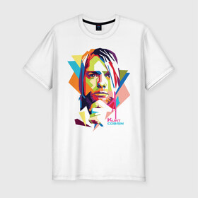 Мужская футболка премиум с принтом Kurt Cobain в Петрозаводске, 92% хлопок, 8% лайкра | приталенный силуэт, круглый вырез ворота, длина до линии бедра, короткий рукав | kurt cobain | nirvana | pock | wpap | знаменитости | курт кобейн | нирвана | рок