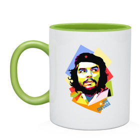 Кружка двухцветная с принтом Che Guevara в Петрозаводске, керамика | объем — 330 мл, диаметр — 80 мм. Цветная ручка и кайма сверху, в некоторых цветах — вся внутренняя часть | Тематика изображения на принте: че гевара