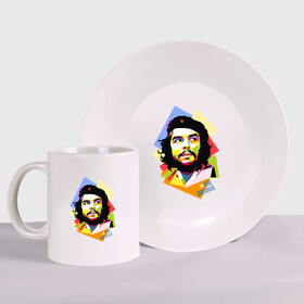 Набор: тарелка + кружка с принтом Che Guevara в Петрозаводске, керамика | Кружка: объем — 330 мл, диаметр — 80 мм. Принт наносится на бока кружки, можно сделать два разных изображения. 
Тарелка: диаметр - 210 мм, диаметр для нанесения принта - 120 мм. | че гевара