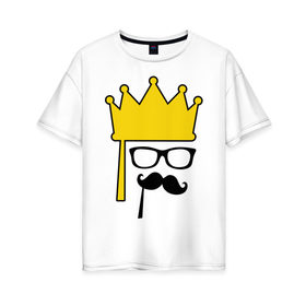 Женская футболка хлопок Oversize с принтом Мужская корона и очки в Петрозаводске, 100% хлопок | свободный крой, круглый ворот, спущенный рукав, длина до линии бедер
 | король | корона | очки | усы