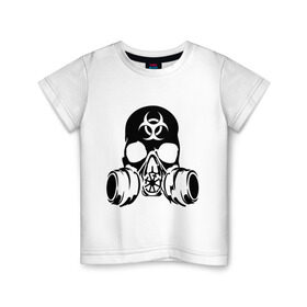Детская футболка хлопок с принтом Радиоактивность в Петрозаводске, 100% хлопок | круглый вырез горловины, полуприлегающий силуэт, длина до линии бедер | Тематика изображения на принте: биологическая угроза | противогаз | радиация | респиратор | череп
