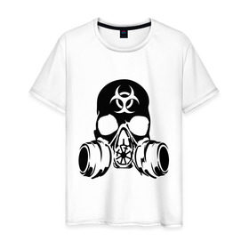 Мужская футболка хлопок с принтом Радиоактивность в Петрозаводске, 100% хлопок | прямой крой, круглый вырез горловины, длина до линии бедер, слегка спущенное плечо. | биологическая угроза | противогаз | радиация | респиратор | череп