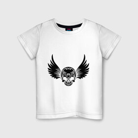 Детская футболка хлопок с принтом Узорчатый череп с крылышками в Петрозаводске, 100% хлопок | круглый вырез горловины, полуприлегающий силуэт, длина до линии бедер | крылья | скелет