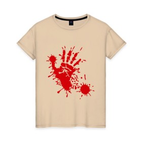 Женская футболка хлопок с принтом Кровавый отпечаток руки в Петрозаводске, 100% хлопок | прямой крой, круглый вырез горловины, длина до линии бедер, слегка спущенное плечо | кровь | отпечаток | пятно | рука | след