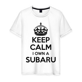 Мужская футболка хлопок с принтом Subaru в Петрозаводске, 100% хлопок | прямой крой, круглый вырез горловины, длина до линии бедер, слегка спущенное плечо. | keep calm | logo | sti | subaru | авто | кип калм | лого | субарик | субару