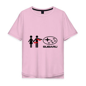 Мужская футболка хлопок Oversize с принтом I love subaru в Петрозаводске, 100% хлопок | свободный крой, круглый ворот, “спинка” длиннее передней части | logo | one love | sti | subaru | авто | девушка | лого | машина | пара | субарик | субару