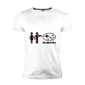 Мужская футболка премиум с принтом I love subaru в Петрозаводске, 92% хлопок, 8% лайкра | приталенный силуэт, круглый вырез ворота, длина до линии бедра, короткий рукав | logo | one love | sti | subaru | авто | девушка | лого | машина | пара | субарик | субару