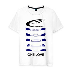 Мужская футболка хлопок с принтом One love subaru в Петрозаводске, 100% хлопок | прямой крой, круглый вырез горловины, длина до линии бедер, слегка спущенное плечо. | logo | one love | sti | subaru | авто | лого | субарик | субару