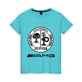 Женская футболка хлопок с принтом AMG в Петрозаводске, 100% хлопок | прямой крой, круглый вырез горловины, длина до линии бедер, слегка спущенное плечо | amg | benz | logo | mercedes | авто | амг | лого | мерс | мерседес бенс