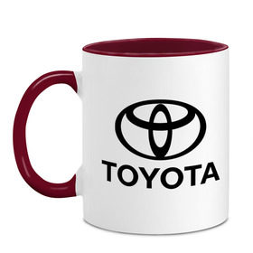 Кружка двухцветная с принтом Toyota Logo в Петрозаводске, керамика | объем — 330 мл, диаметр — 80 мм. Цветная ручка и кайма сверху, в некоторых цветах — вся внутренняя часть | Тематика изображения на принте: logo | toyota | логотип | тойота