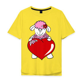Мужская футболка хлопок Oversize с принтом Барашек с сердцем в Петрозаводске, 100% хлопок | свободный крой, круглый ворот, “спинка” длиннее передней части | 2015 | баран | барашек | коза | козочка | новый год | овечка | овца | рождество | сердце | цветок