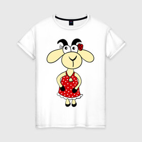Женская футболка хлопок с принтом Козочка в Петрозаводске, 100% хлопок | прямой крой, круглый вырез горловины, длина до линии бедер, слегка спущенное плечо | 2015 | баран | барашек | коза | козочка | новый год | овечка | овца | рога | рождество | роза
