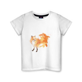 Детская футболка хлопок с принтом Лиса акварель в Петрозаводске, 100% хлопок | круглый вырез горловины, полуприлегающий силуэт, длина до линии бедер | fox | акварель | животные | лисы | мило
