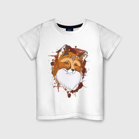 Детская футболка хлопок с принтом Лиса в Петрозаводске, 100% хлопок | круглый вырез горловины, полуприлегающий силуэт, длина до линии бедер | Тематика изображения на принте: fox | акварель | животные | лисы | мило