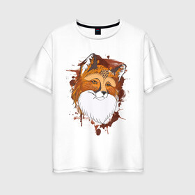 Женская футболка хлопок Oversize с принтом Лиса в Петрозаводске, 100% хлопок | свободный крой, круглый ворот, спущенный рукав, длина до линии бедер
 | fox | акварель | животные | лисы | мило