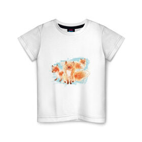 Детская футболка хлопок с принтом Лисички в Петрозаводске, 100% хлопок | круглый вырез горловины, полуприлегающий силуэт, длина до линии бедер | fox | акварель | животные | лисы | мило