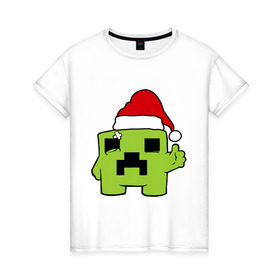 Женская футболка хлопок с принтом Minecraft в Петрозаводске, 100% хлопок | прямой крой, круглый вырез горловины, длина до линии бедер, слегка спущенное плечо | 2015 | minecraft | игры | маинкрафт | новый год | шапка