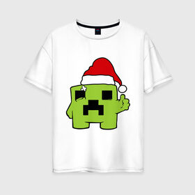 Женская футболка хлопок Oversize с принтом Minecraft в Петрозаводске, 100% хлопок | свободный крой, круглый ворот, спущенный рукав, длина до линии бедер
 | 2015 | minecraft | игры | маинкрафт | новый год | шапка