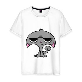 Мужская футболка хлопок с принтом Недовольный котенок в Петрозаводске, 100% хлопок | прямой крой, круглый вырез горловины, длина до линии бедер, слегка спущенное плечо. | 