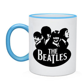 Кружка двухцветная с принтом The Beatles 1 в Петрозаводске, керамика | объем — 330 мл, диаметр — 80 мм. Цветная ручка и кайма сверху, в некоторых цветах — вся внутренняя часть | beatles | harrison | lennon | mccartmey | starr | битлз