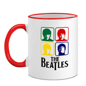 Кружка двухцветная с принтом The Beatles в Петрозаводске, керамика | объем — 330 мл, диаметр — 80 мм. Цветная ручка и кайма сверху, в некоторых цветах — вся внутренняя часть | beatles | битлз | битлы