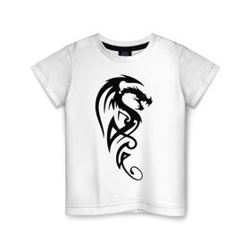 Детская футболка хлопок с принтом Дракон (стильный трайбл) в Петрозаводске, 100% хлопок | круглый вырез горловины, полуприлегающий силуэт, длина до линии бедер | Тематика изображения на принте: dragon | tattoo | дракон | тату | трайбл