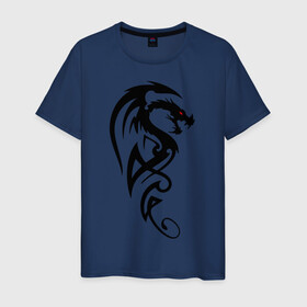 Мужская футболка хлопок с принтом Дракон (стильный трайбл) в Петрозаводске, 100% хлопок | прямой крой, круглый вырез горловины, длина до линии бедер, слегка спущенное плечо. | Тематика изображения на принте: dragon | tattoo | дракон | тату | трайбл