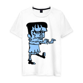 Мужская футболка хлопок с принтом Монстр Франкенштейна в Петрозаводске, 100% хлопок | прямой крой, круглый вырез горловины, длина до линии бедер, слегка спущенное плечо. | зомби