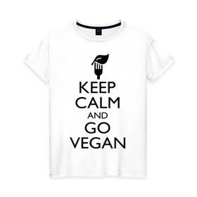 Женская футболка хлопок с принтом Keep calm and go vegan в Петрозаводске, 100% хлопок | прямой крой, круглый вырез горловины, длина до линии бедер, слегка спущенное плечо | keep calm | vegan | веган | вегетарианец | сохраняй спокойствие