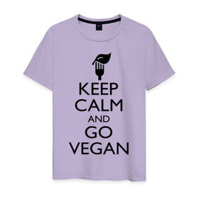 Мужская футболка хлопок с принтом Keep calm and go vegan в Петрозаводске, 100% хлопок | прямой крой, круглый вырез горловины, длина до линии бедер, слегка спущенное плечо. | keep calm | vegan | веган | вегетарианец | сохраняй спокойствие