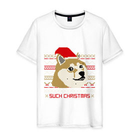 Мужская футболка хлопок с принтом Such christmas в Петрозаводске, 100% хлопок | прямой крой, круглый вырез горловины, длина до линии бедер, слегка спущенное плечо. | 2015 | such christmas | новый год | праздник | собака | шапка