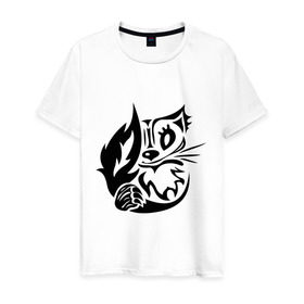 Мужская футболка хлопок с принтом Чеширский кот в Петрозаводске, 100% хлопок | прямой крой, круглый вырез горловины, длина до линии бедер, слегка спущенное плечо. | кот | улыбка | чеширский