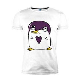 Мужская футболка премиум с принтом Нарисованный пингвин в Петрозаводске, 92% хлопок, 8% лайкра | приталенный силуэт, круглый вырез ворота, длина до линии бедра, короткий рукав | пингвин