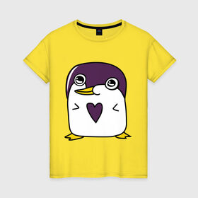 Женская футболка хлопок с принтом Нарисованный пингвин в Петрозаводске, 100% хлопок | прямой крой, круглый вырез горловины, длина до линии бедер, слегка спущенное плечо | Тематика изображения на принте: пингвин