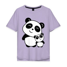 Мужская футболка хлопок Oversize с принтом Милые панды в Петрозаводске, 100% хлопок | свободный крой, круглый ворот, “спинка” длиннее передней части | панда