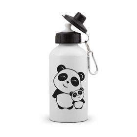 Бутылка спортивная с принтом Милые панды в Петрозаводске, металл | емкость — 500 мл, в комплекте две пластиковые крышки и карабин для крепления | Тематика изображения на принте: панда