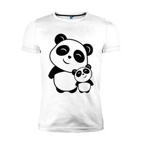 Мужская футболка премиум с принтом Милые панды в Петрозаводске, 92% хлопок, 8% лайкра | приталенный силуэт, круглый вырез ворота, длина до линии бедра, короткий рукав | Тематика изображения на принте: панда