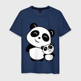 Мужская футболка хлопок с принтом Милые панды в Петрозаводске, 100% хлопок | прямой крой, круглый вырез горловины, длина до линии бедер, слегка спущенное плечо. | панда