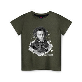 Детская футболка хлопок с принтом Пушкин в Петрозаводске, 100% хлопок | круглый вырез горловины, полуприлегающий силуэт, длина до линии бедер | Тематика изображения на принте: драматург | писатель | поэт | прозаик | пушкин