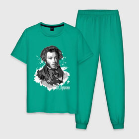 Мужская пижама хлопок с принтом Пушкин в Петрозаводске, 100% хлопок | брюки и футболка прямого кроя, без карманов, на брюках мягкая резинка на поясе и по низу штанин
 | драматург | писатель | поэт | прозаик | пушкин