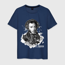 Мужская футболка хлопок с принтом Пушкин в Петрозаводске, 100% хлопок | прямой крой, круглый вырез горловины, длина до линии бедер, слегка спущенное плечо. | драматург | писатель | поэт | прозаик | пушкин